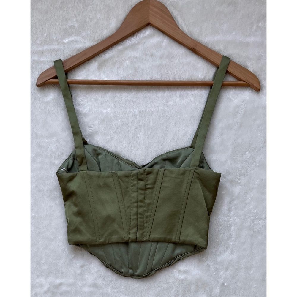 NWT Zara Blogger’s Favorite Green Satin Effect Ruched Draped Corset Top, Size XS - Picture 15 of 16